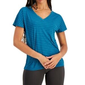 NEW! Ideology Women's V-Neck Short Sleeve, Shadow Stripe T-Shirt, Zen Teal